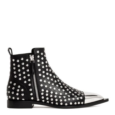 Black leather studded ankle boots