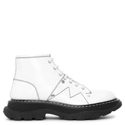 White thread lace up boots