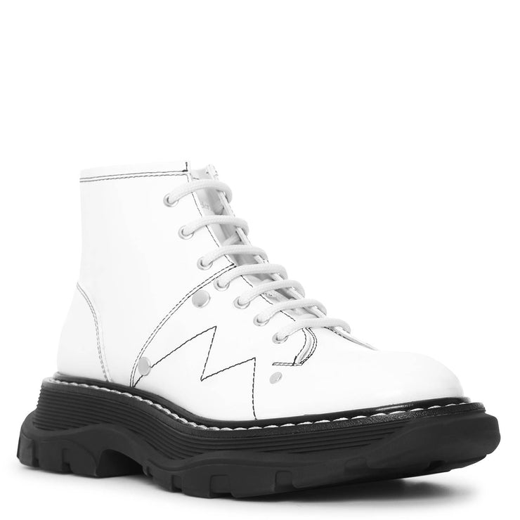 White thread lace up boots