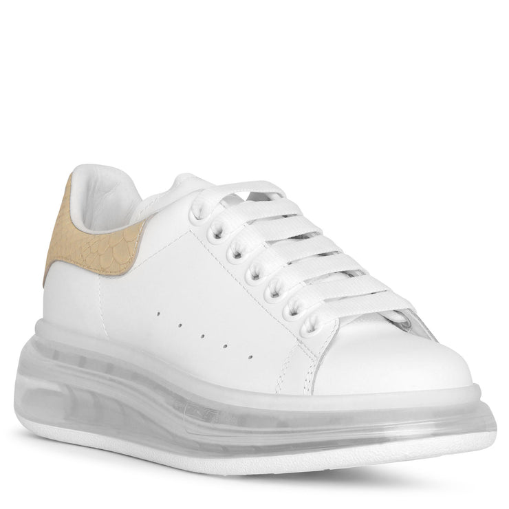 White and beige classic leather sneakers