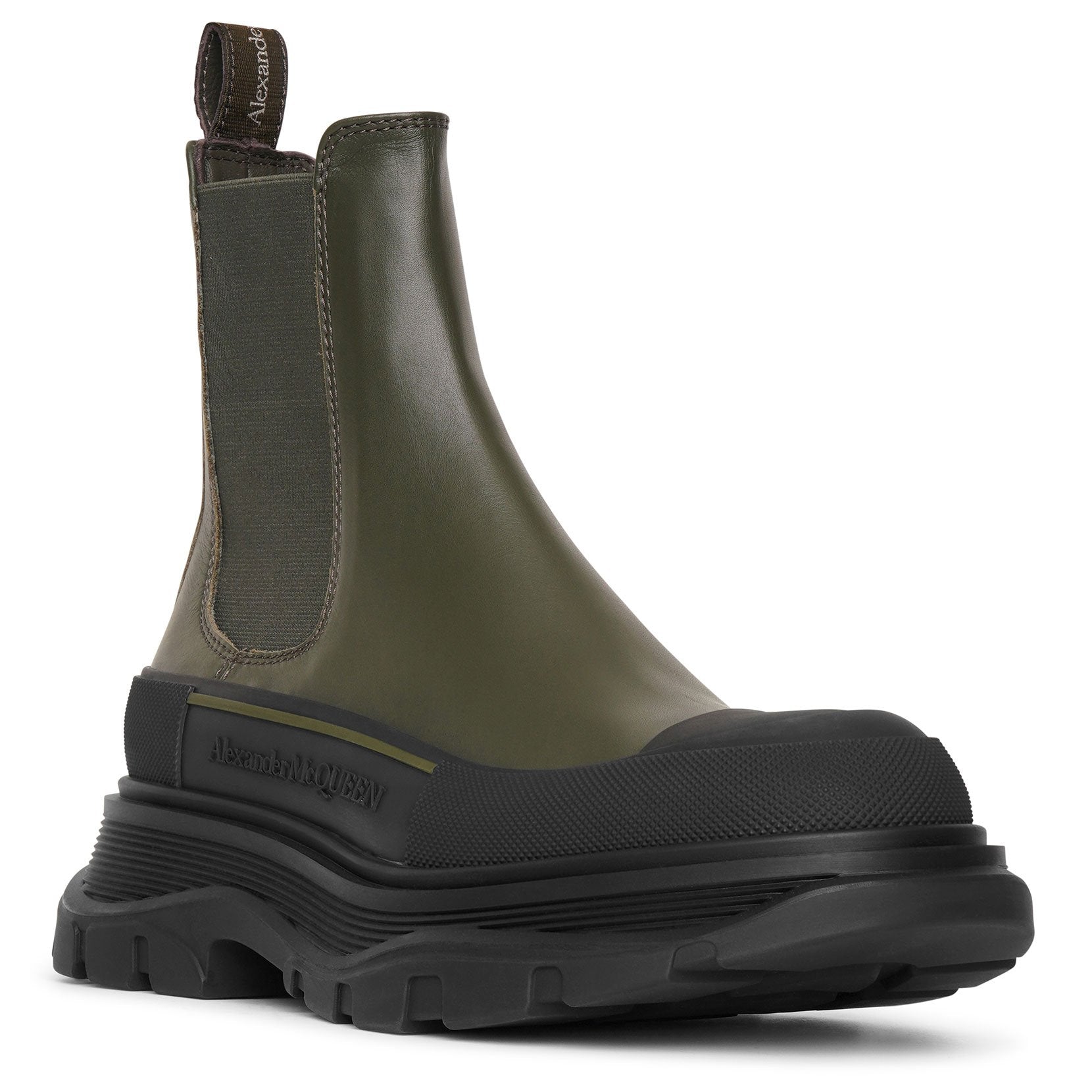 Tread slick khaki leather boots