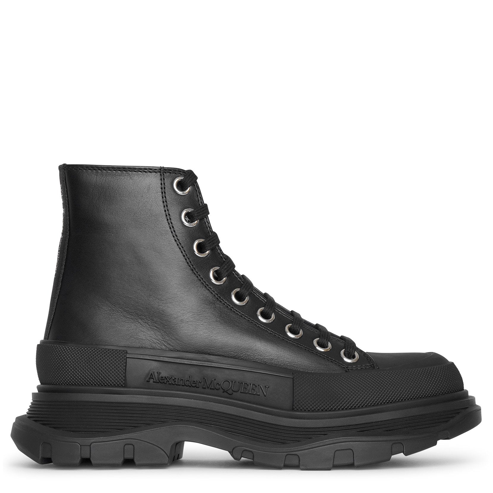 Tread slick high-top black leather boots