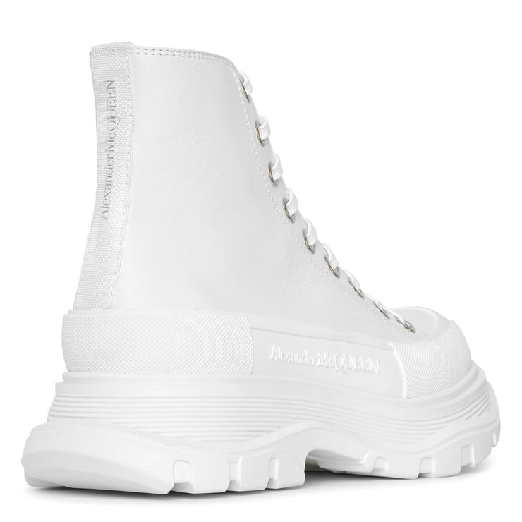 Tread slick high top white leather boots