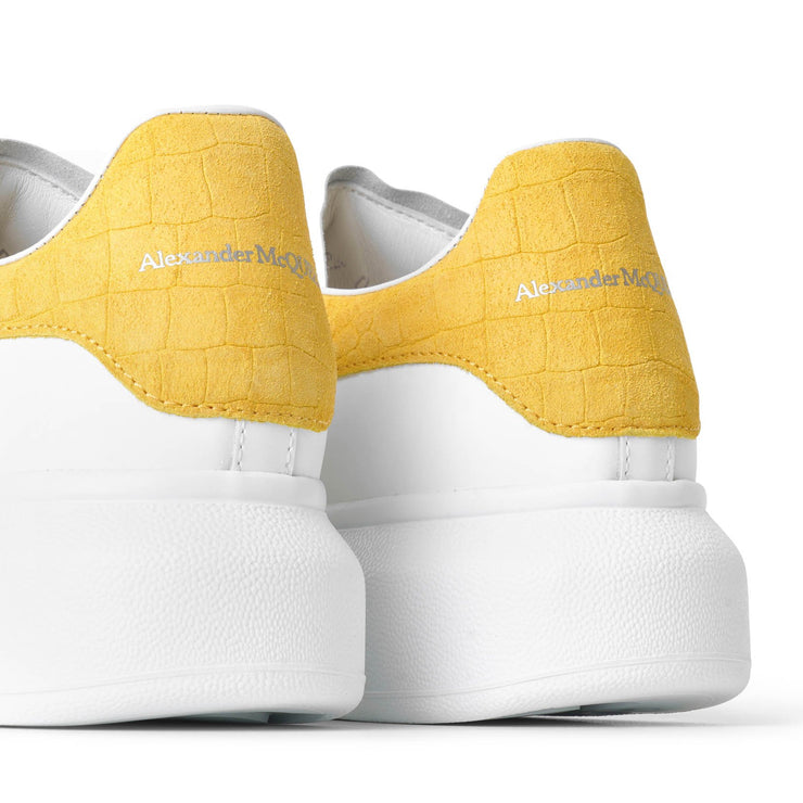 White and yellow printed suede classic sneakers