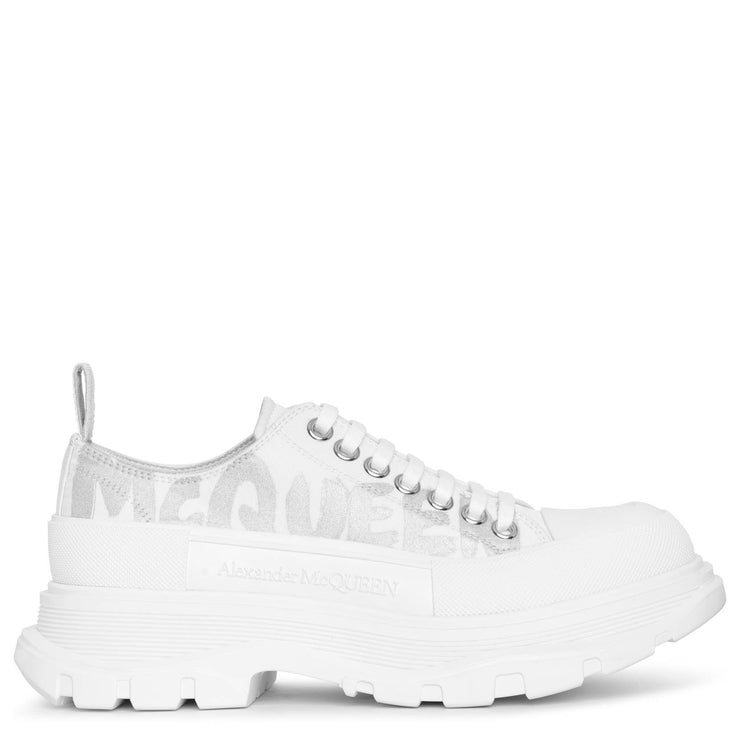 Alexander McQueen | Tread slick graffiti white silver canvas low 