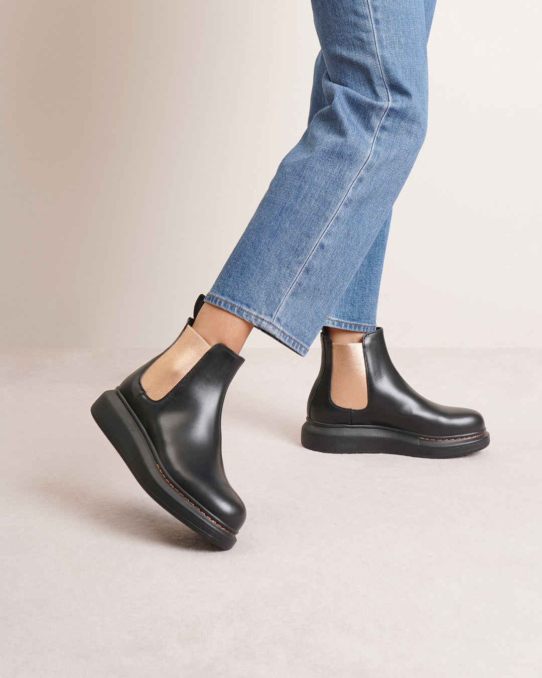Alexander McQueen | Black and rose gold hybrid chelsea boots