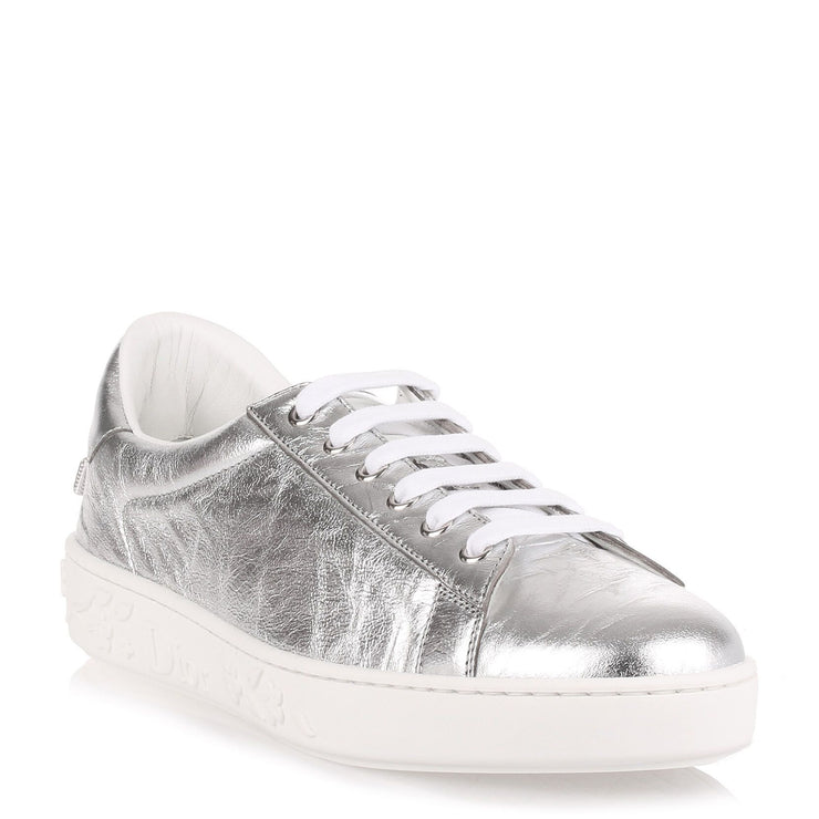 Silver crinkled leather sneaker