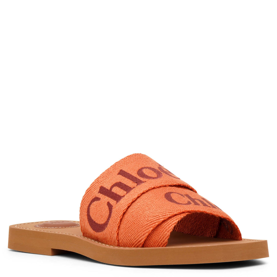 【関税&送料込】Chloe' Woody Linen Flat Sandals Chloe x High Summer Woody Embroidered Logo Flat Sandals