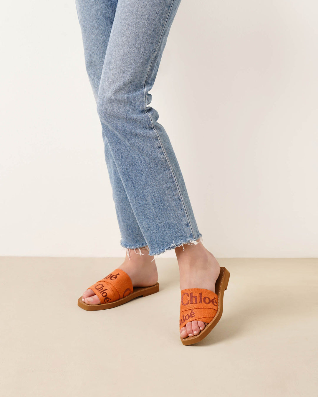 Chloé | Woody orange linen slide sandals | Savannahs