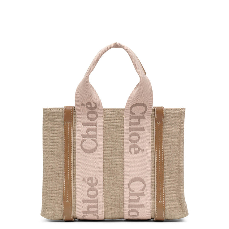 CHLOÉ + NET SUSTAIN Woody small embroidered leather-trimmed linen tote |  NET-A-PORTER