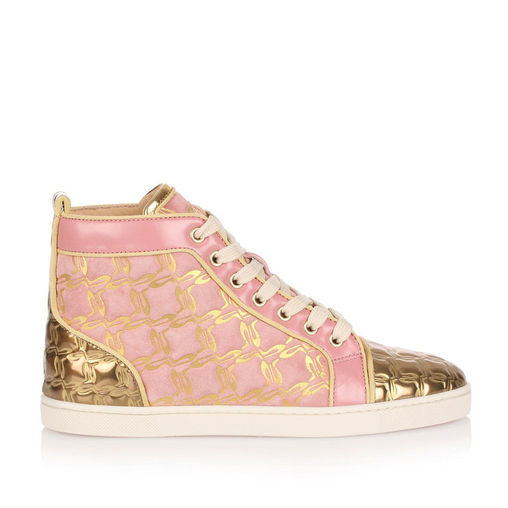 Christian Louboutin Bip Bip pink and gold suede sneaker | Savannahs
