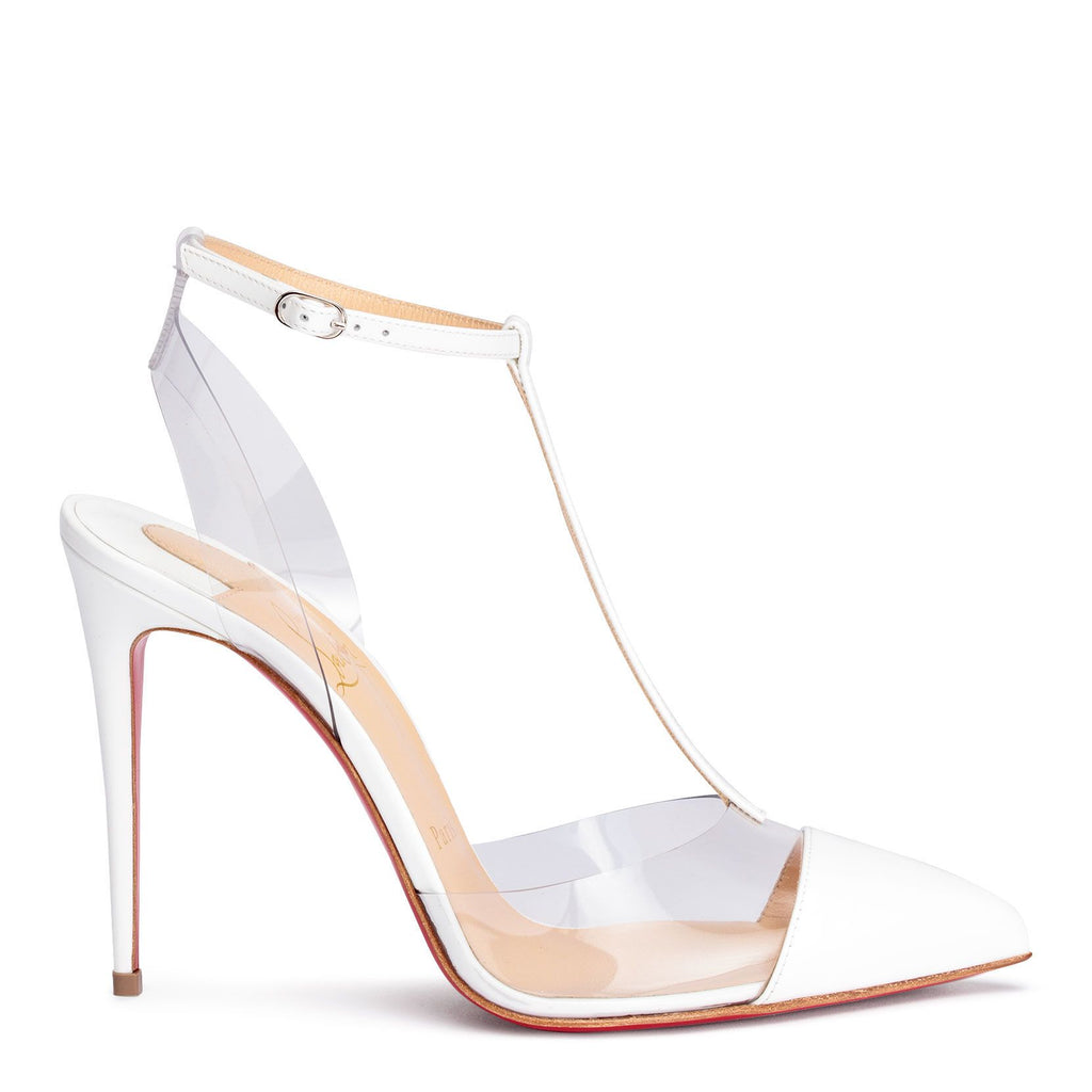 Christian Louboutin Off-White Patent Leather and PVC Nosy T-Bar