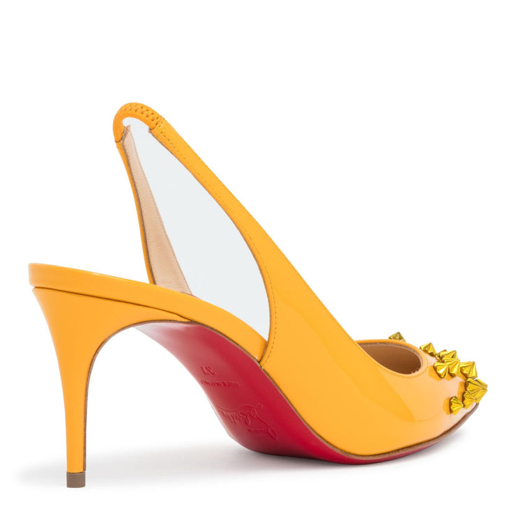 Drama 70 Yellow Patent Leather Slingback Stud Pumps