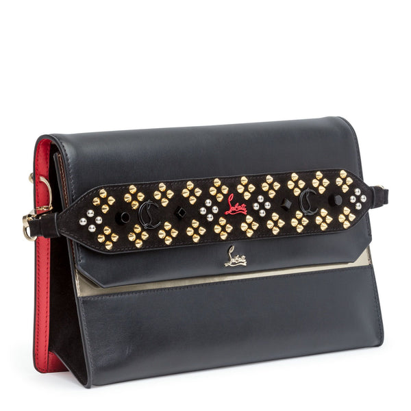 CHRISTIAN LOUBOUTIN Loubiblues Studded Leather Tote Shoulder Bag Black