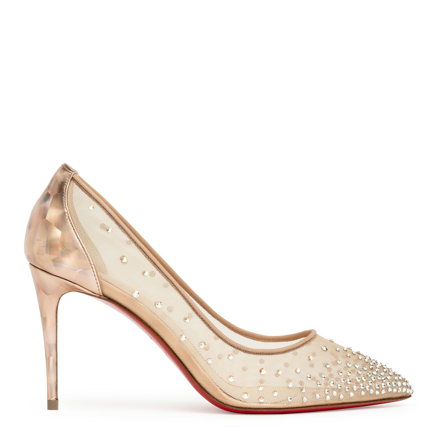 靴 Christian Louboutin Follies Strass 37 Follies Strass - 85 mm Pumps - Mesh and suede - Light silk