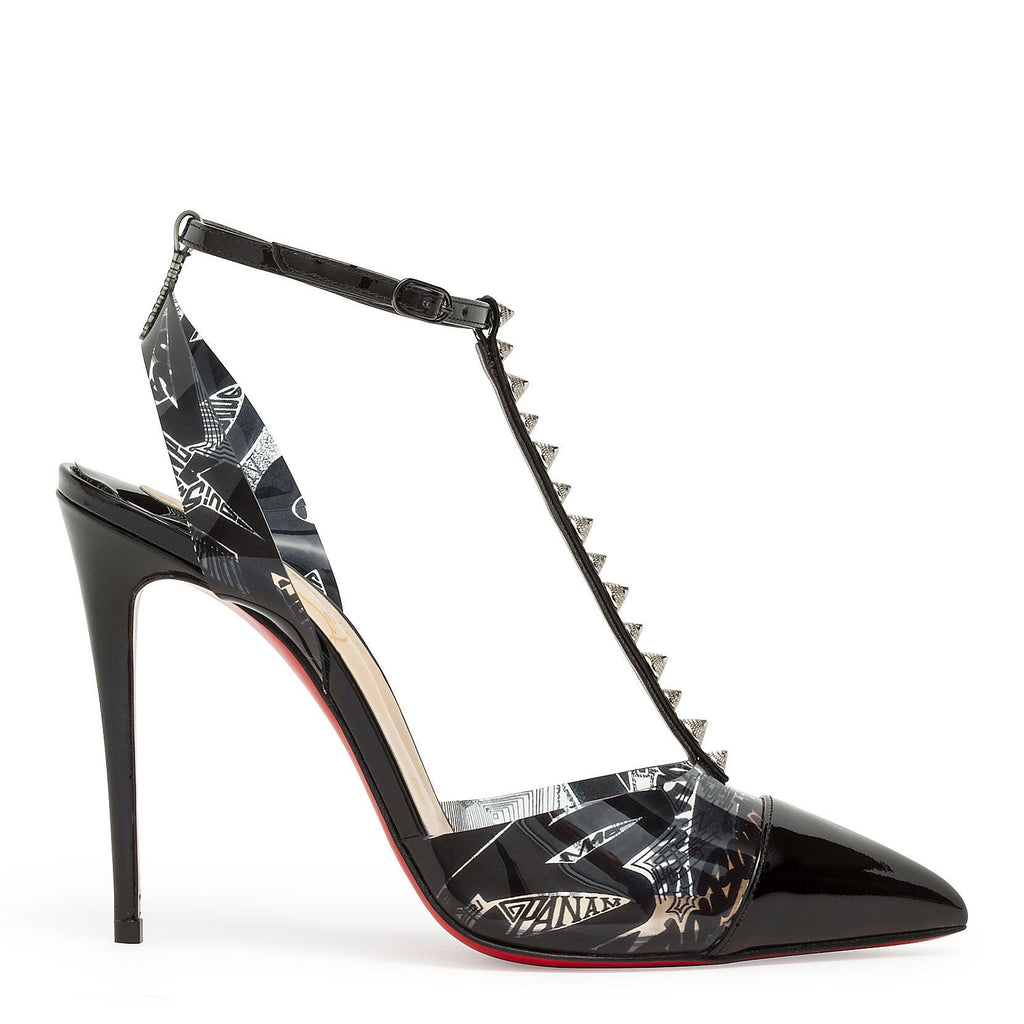 Christian Louboutin Off-White Patent Leather and PVC Nosy T-Bar