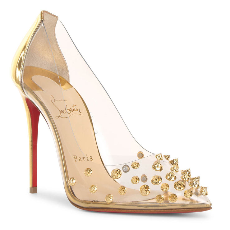 Gold peep toe wedding shoes by Christian Louboutin