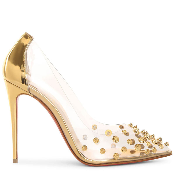 Louboutin gold store studded heels