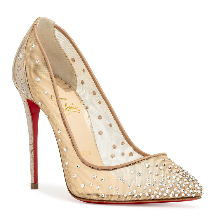 Christian Louboutin Follies Strass 100mm Red Sole Pump, White/Nude
