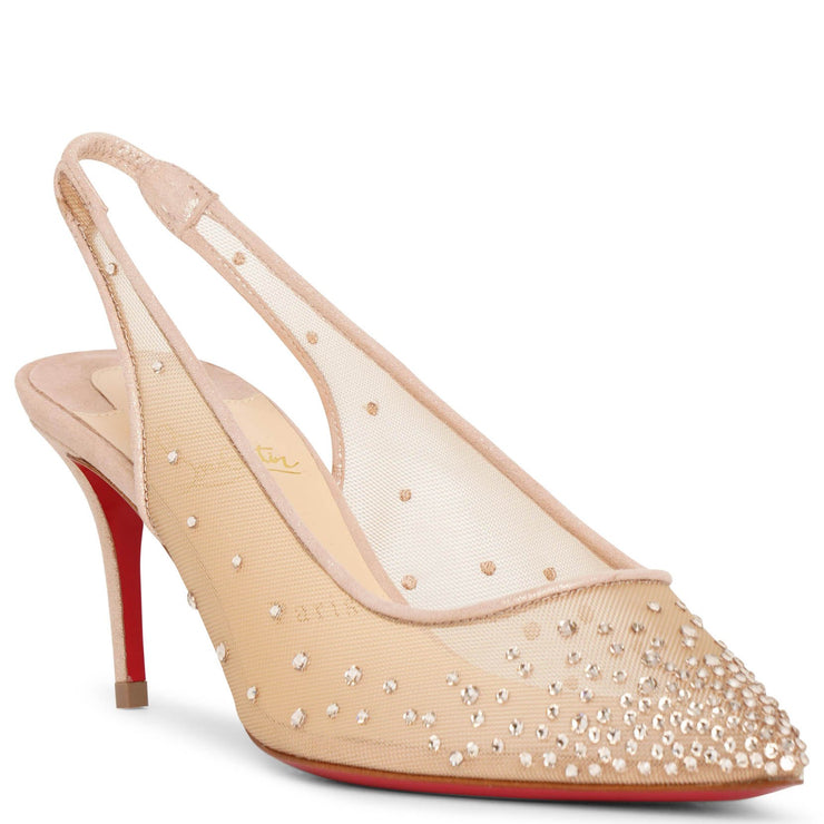 CHRISTIAN LOUBOUTIN Follies 70 suede-trimmed crystal-embellished mesh  slingback pumps