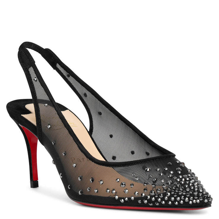 Follies Strass 70 crystal-embellished mesh and glittered suede slingback  pumps