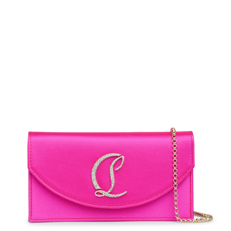 Christian Louboutin Small Loubi54 Satin Embellished Clutch in Holly Pink