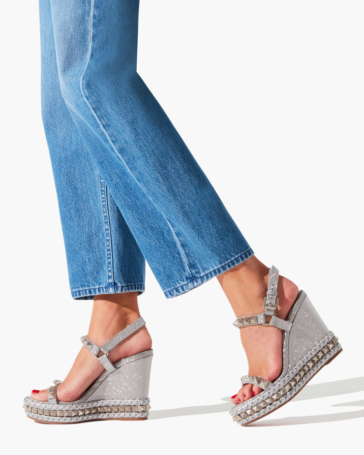 Christian Louboutin | Pyraclou 110 silver glitter wedge | Savannahs