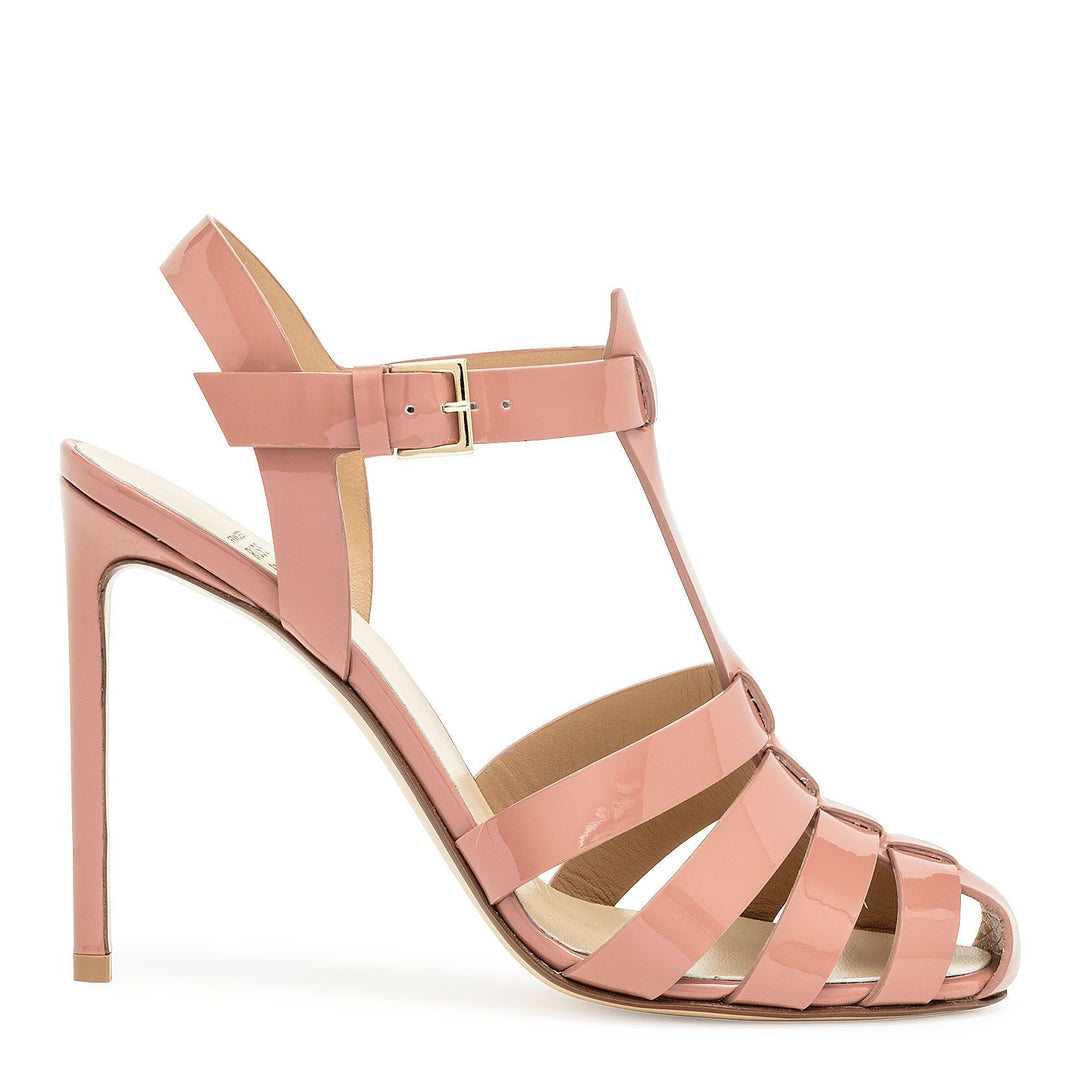 Francesco Russo | Smokey pink patent leather cage sandal Francesco Russo | Smokey pink patent leather cage sandal