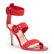 Red patent leather elastic sandals