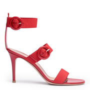 Red patent leather elastic sandals
