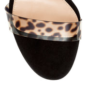 Portofino black suede leopard plexi sandals