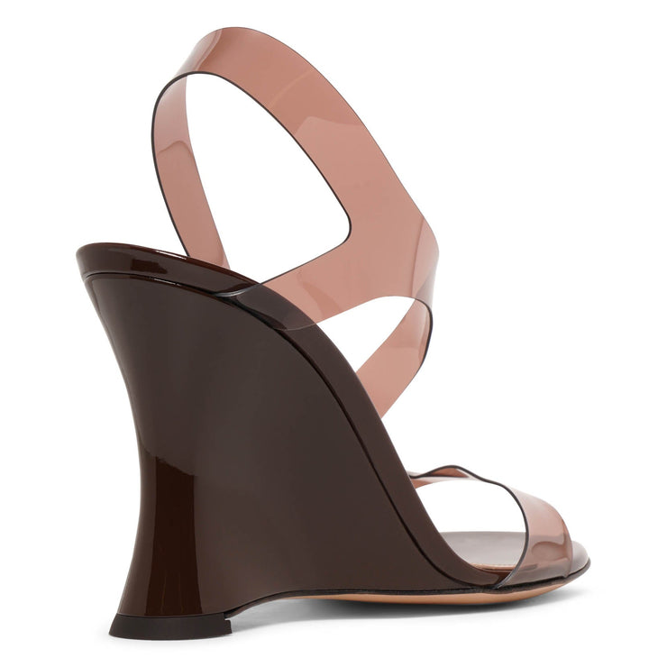 Gianvito Rossi | Metropolis-100-brown-pvc-wedge-sandals | Savannahs