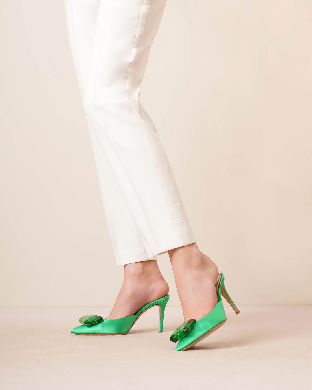 Gianvito Rossi | Green satin 85 bubble mule pumps | Savannahs