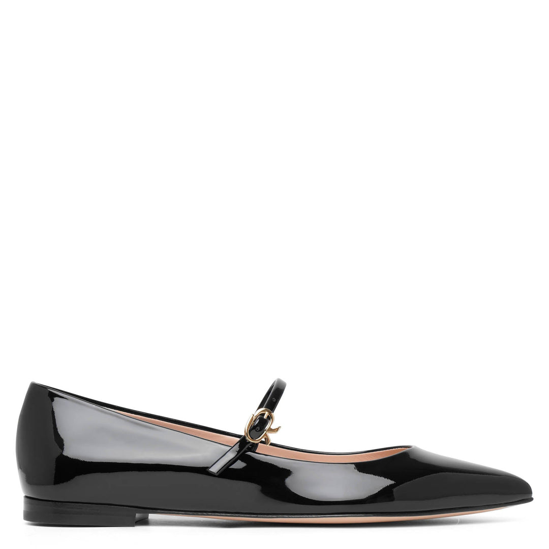 【送料&関税込】Gianvito Rossi Bourgogne Patent Ribbon Jane Ribbon patent leather Mary Jane pumps in black - Gianvito