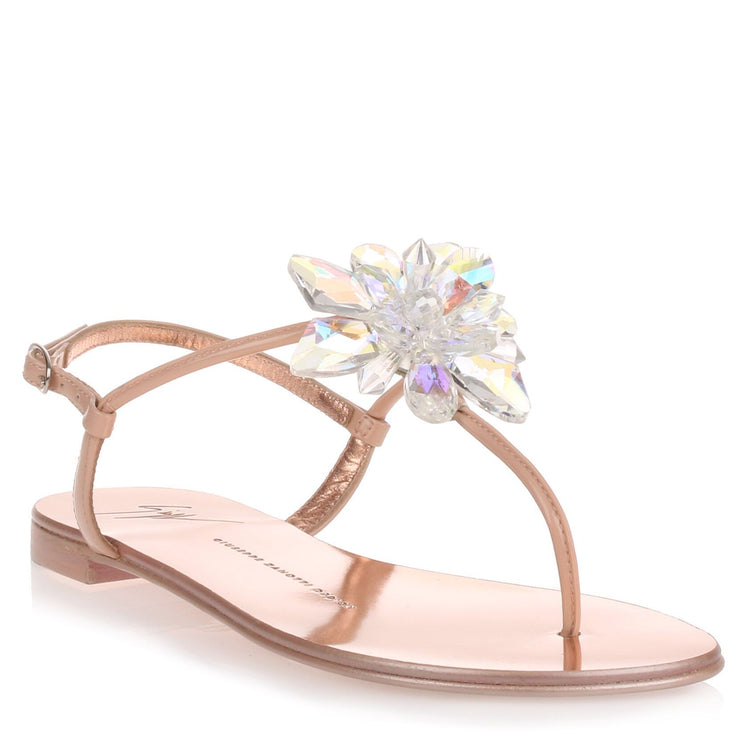 Blush patent leather crystal sandal