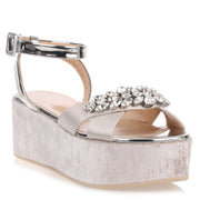 Grey velvet platform sandal