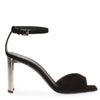 Black suede metallic heel sandal