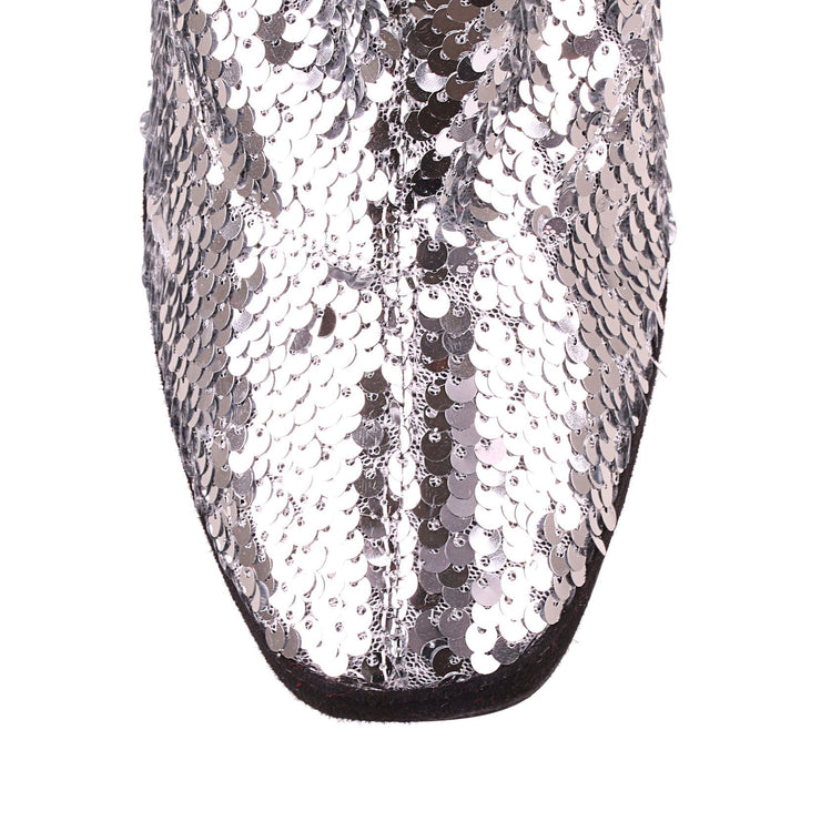 Silver sequin ankle boot