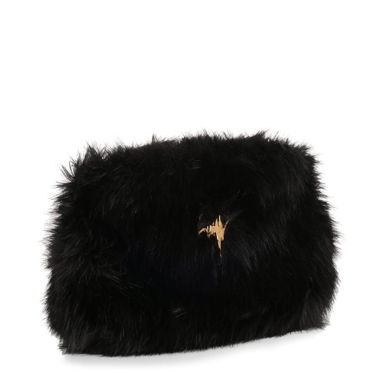 Black faux fur clutch