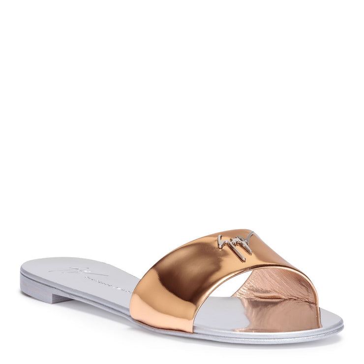 Shirley metallic rose gold leather slides