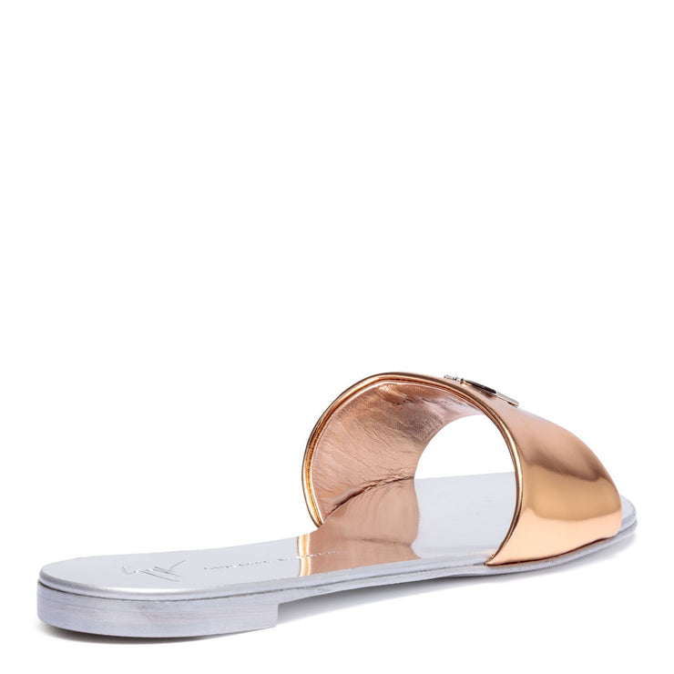 Shirley metallic rose gold leather slides