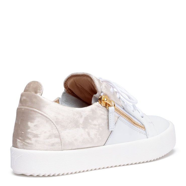 White leather and velvet sneakers