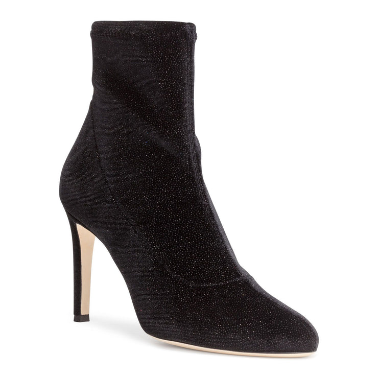 Celeste 90 black glitter velvet stretch booties