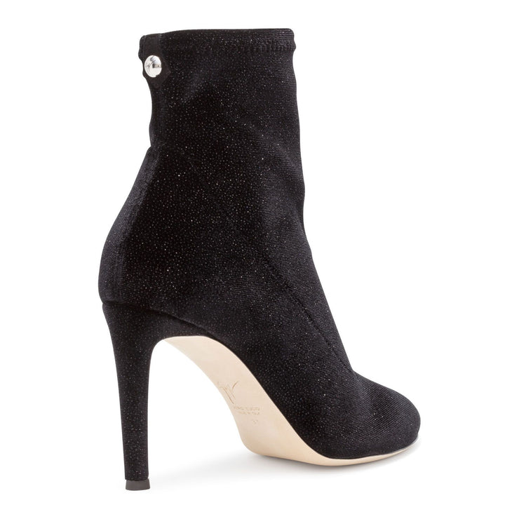 Celeste 90 black glitter velvet stretch booties