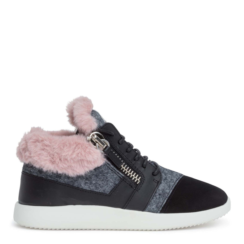 Giuseppe Zanotti Kriss black suede pink shearling sneakers