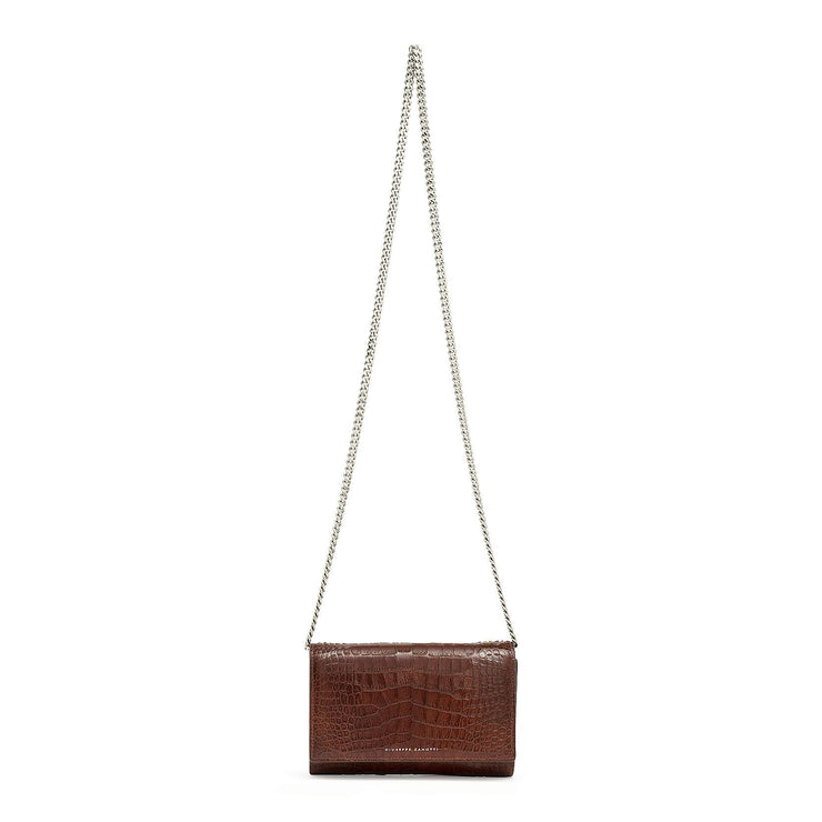 Brown croco embossed leather clutch