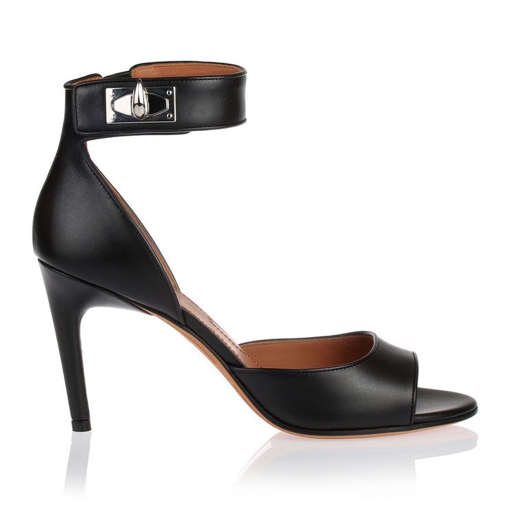 Black leather shark lock sandal