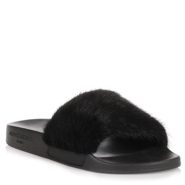 Black mink slide sandals