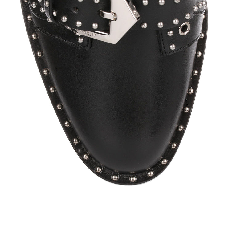 Black leather studded flat