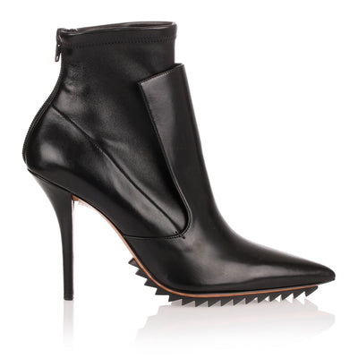 Black leather stretch ankle boot